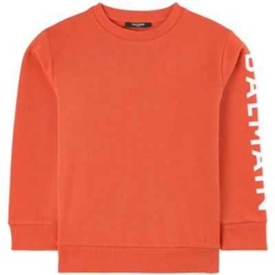 Shop Balmain Orange Golden Logo Sweatshirt