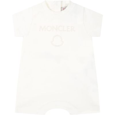 Shop Moncler Ivory Romper For Babykids With Embroidered Logo