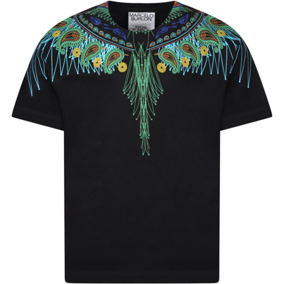 Shop Marcelo Burlon County Of Milan Black T-shirt For Kids With Iconic Wings