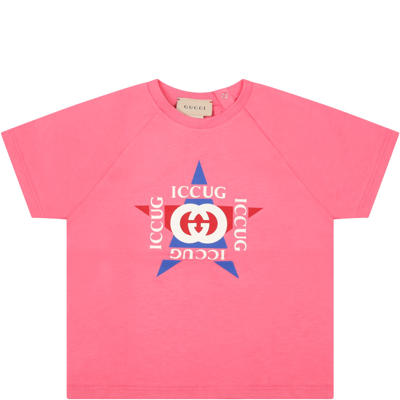 Shop Gucci Pink T-shirt For Baby Girl With Logos