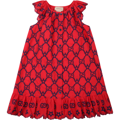 Shop Gucci Red Dress For Baby Girl With Double Gg