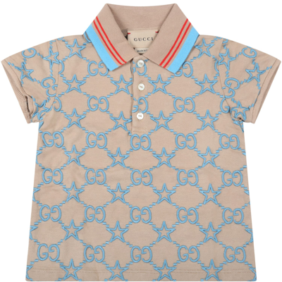 Shop Gucci Beige Polo Shirt For Baby Boy With Double Gg