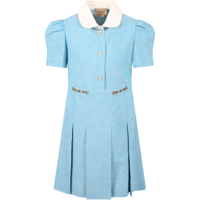 Shop Gucci Light-blue Dress For Girl In Light Blue
