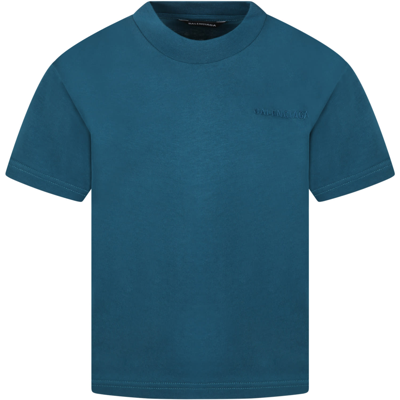 Shop Balenciaga Petroleum Green T-shirt For Kids With Logo In Blue