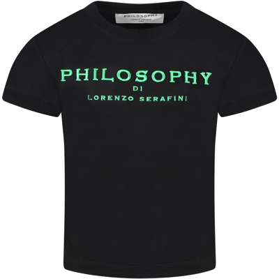 Shop Philosophy Di Lorenzo Serafini Black T-shirt For Girl With Black Logo