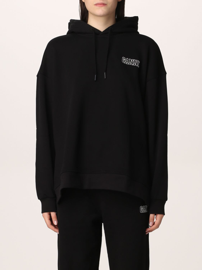 Shop Ganni Sweatshirt  Cotton Blend Sweatshirt With Logo In Black