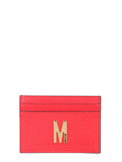 Shop Moschino Leather Card Holder In Rosso