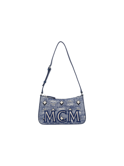 Shop Mcm Vintage Jacquard Shoulder Bag In Blue