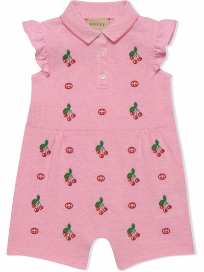 Shop Gucci Baby Cotton One-piece In Rosa