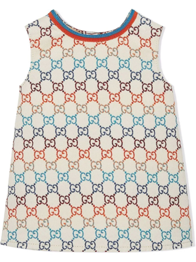 Shop Gucci Baby Gg Cotton Jacquard Dress In Multicolor