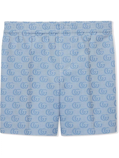 Shop Gucci Baby Gg Cotton Jacquard Bermuda In Azzurro