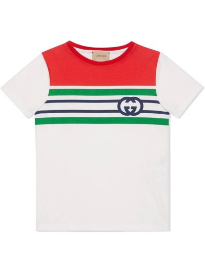 Shop Gucci White And Red Cotton Jersey T-shirt In Multicolor