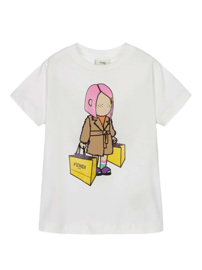Shop Fendi White T-shirt With Print In Gesso