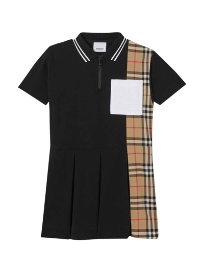 Shop Burberry Black Chemisier Dress With Check Inserts In Nero