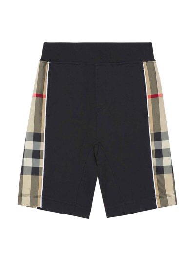 Shop Burberry Black Bermuda Shorts With Check Insert In Nero