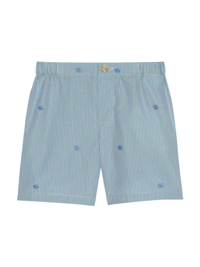 Shop Gucci Unisex Striped Shorts In Azzurro/bianco