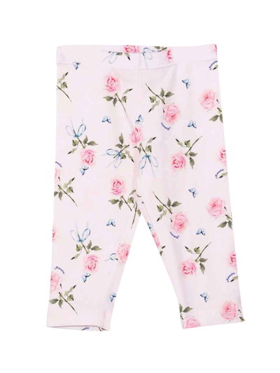 Shop Monnalisa Newborn Floral Leggings In Rosa