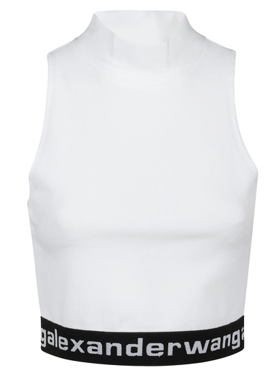 Shop Alexander Wang T Stretch Corduroy Sleeveless Mock Neck W/logo Elastic In Bright White