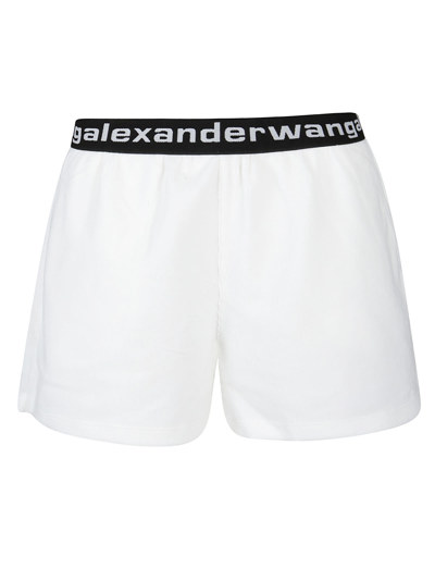 Shop Alexander Wang T Stretch Corduroy Short W/logo Elastic In Bright White