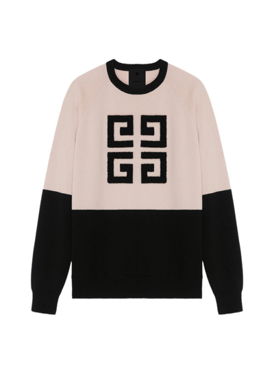 Shop Givenchy Bicolor Crewneck Sweater W/ Front 4g In Black Pink