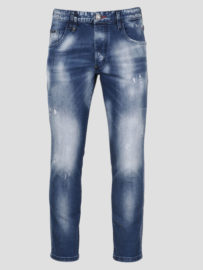 Shop Philipp Plein Denim Skinny Trousers In Blue