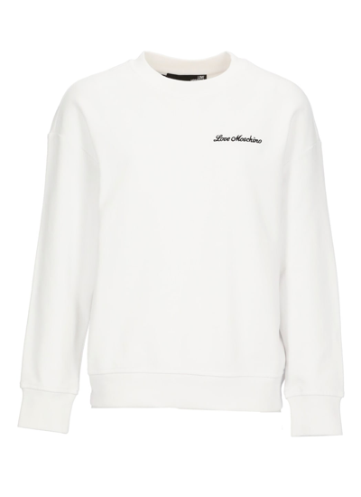 Shop Love Moschino Logo Sweatshirt In Optical White
