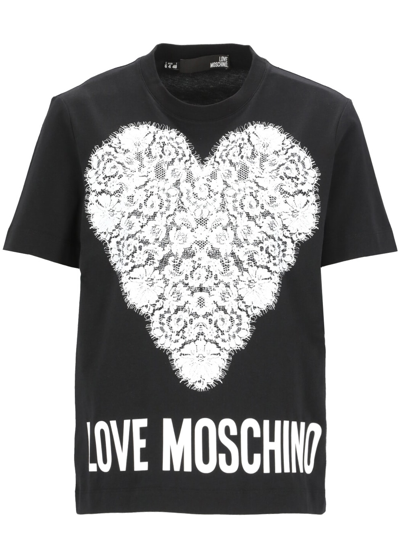 Shop Love Moschino Loged T-shirt In Black