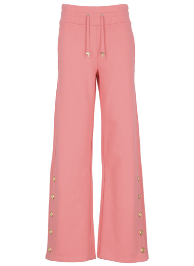 Shop Balmain Cotton Palazzo Pants In Rose Saumon