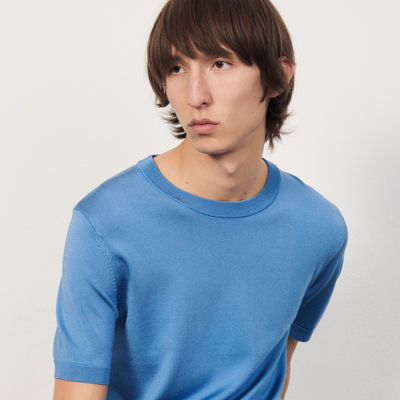 Shop Sandro Knitted T-shirt In Sky Blue