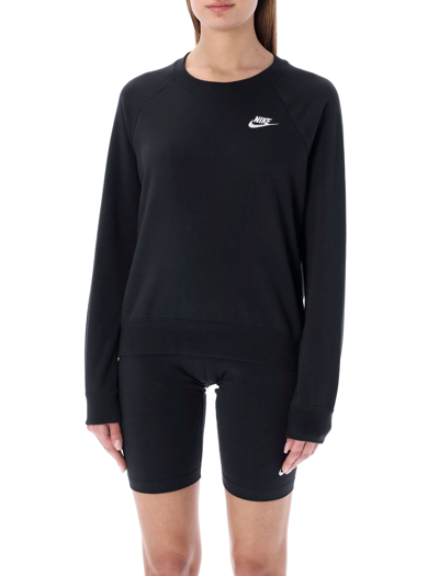 Shop Nike Essential Logo Embroidered Crewneck Sweatshirt In Black