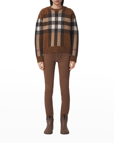 Shop Burberry Darla Check-print Cashmere Sweater In Dark Birch Brown