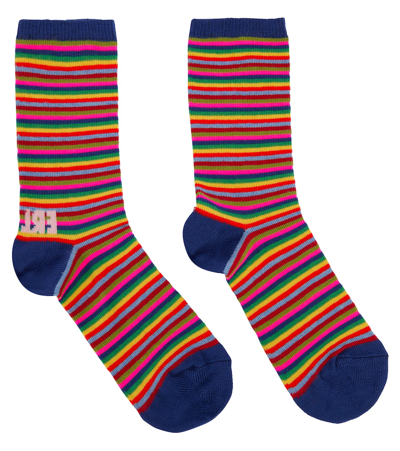 Shop Erl Striped Cotton-blend Socks In Navy