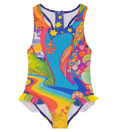 Shop Stella Mccartney Ruffle-trimmed Printed Swimsuit In Multicolor