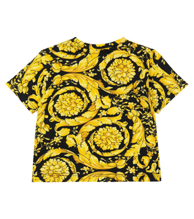Shop Versace Baby Barocco Cotton-blend T-shirt In Nero+oro