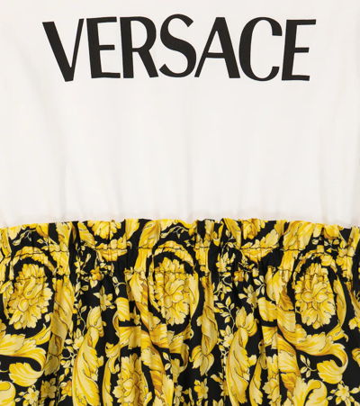 Shop Versace Barocco Cotton Dress In Bianco+nero+oro