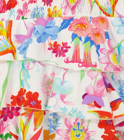 Versace Jardin Cotton-blend Dress In Bianco+multicolor
