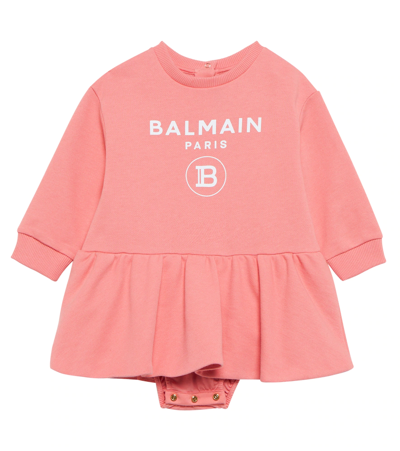 Shop Balmain Baby Logo Cotton Sweatshirt Dress In 533-corallo