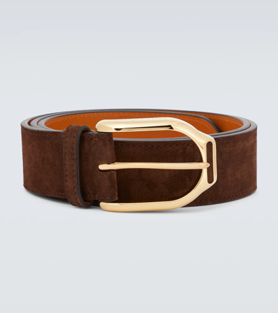 Shop Ralph Lauren Purple Label Suede Belt In English Brown