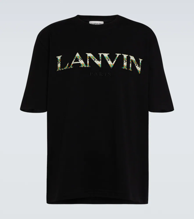 Shop Lanvin Embroidered Cotton T-shirt In Black