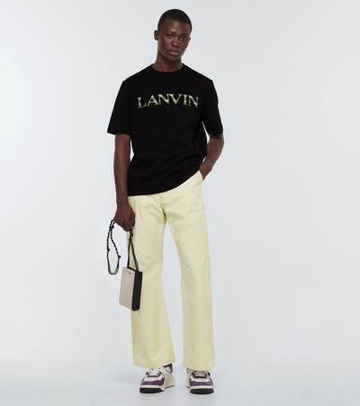 Shop Lanvin Embroidered Cotton T-shirt In Black