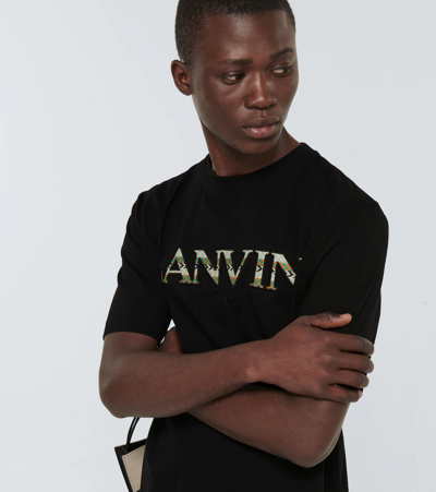 Shop Lanvin Embroidered Cotton T-shirt In Black