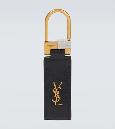 Saint Laurent Ysl Leather Keychain In Nero