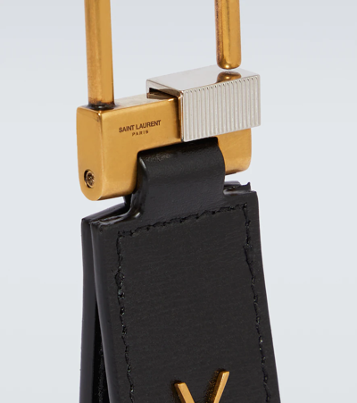 Saint Laurent Ysl Leather Keychain In Nero