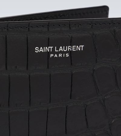 Shop Saint Laurent Croc-effect Leather Wallet In Nero