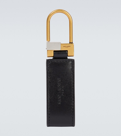 Saint Laurent Ysl Leather Keychain In Nero
