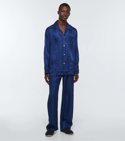Derek Rose Woburn Striped Silk Pajama Set In Blue