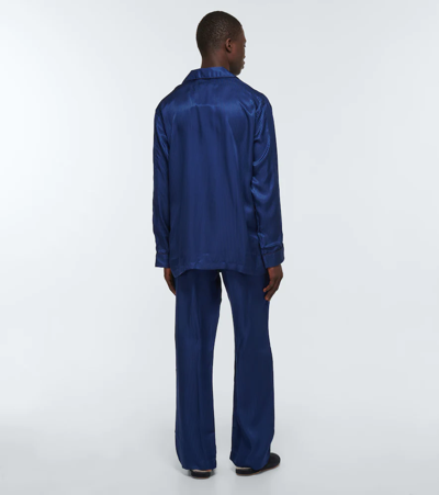 Derek Rose Woburn Striped Silk Pajama Set In Blue