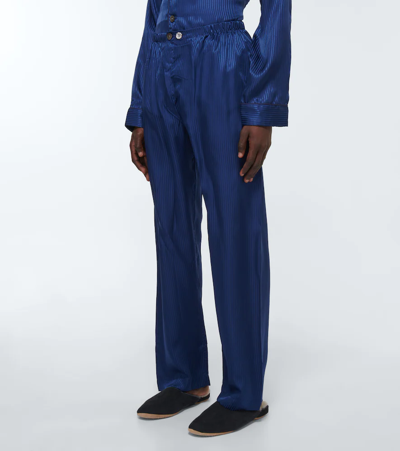 Derek Rose Woburn Striped Silk Pajama Set In Blue