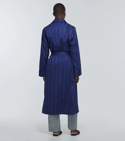 Shop Derek Rose Lingfield Cotton Satin Robe In Blue
