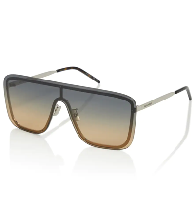 Shop Saint Laurent Sl 364 Square Sunglasses In Silver-silver-green
